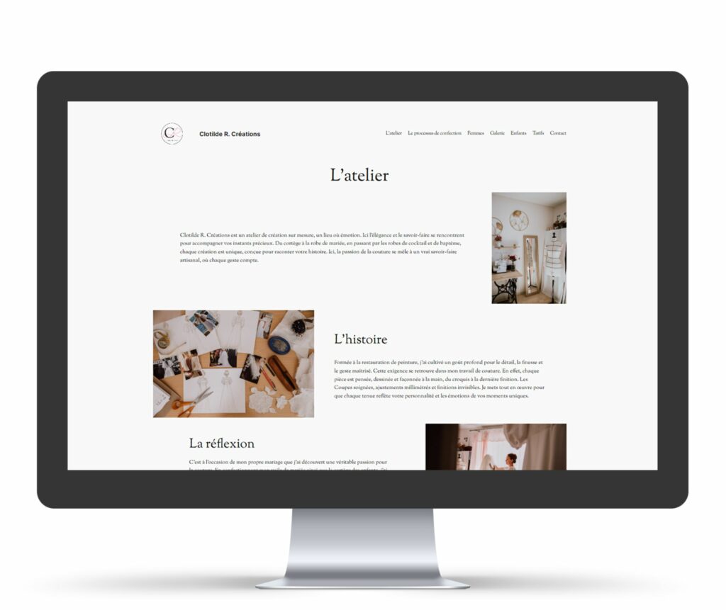 L’une des page du site Internet de Clotilde R créations